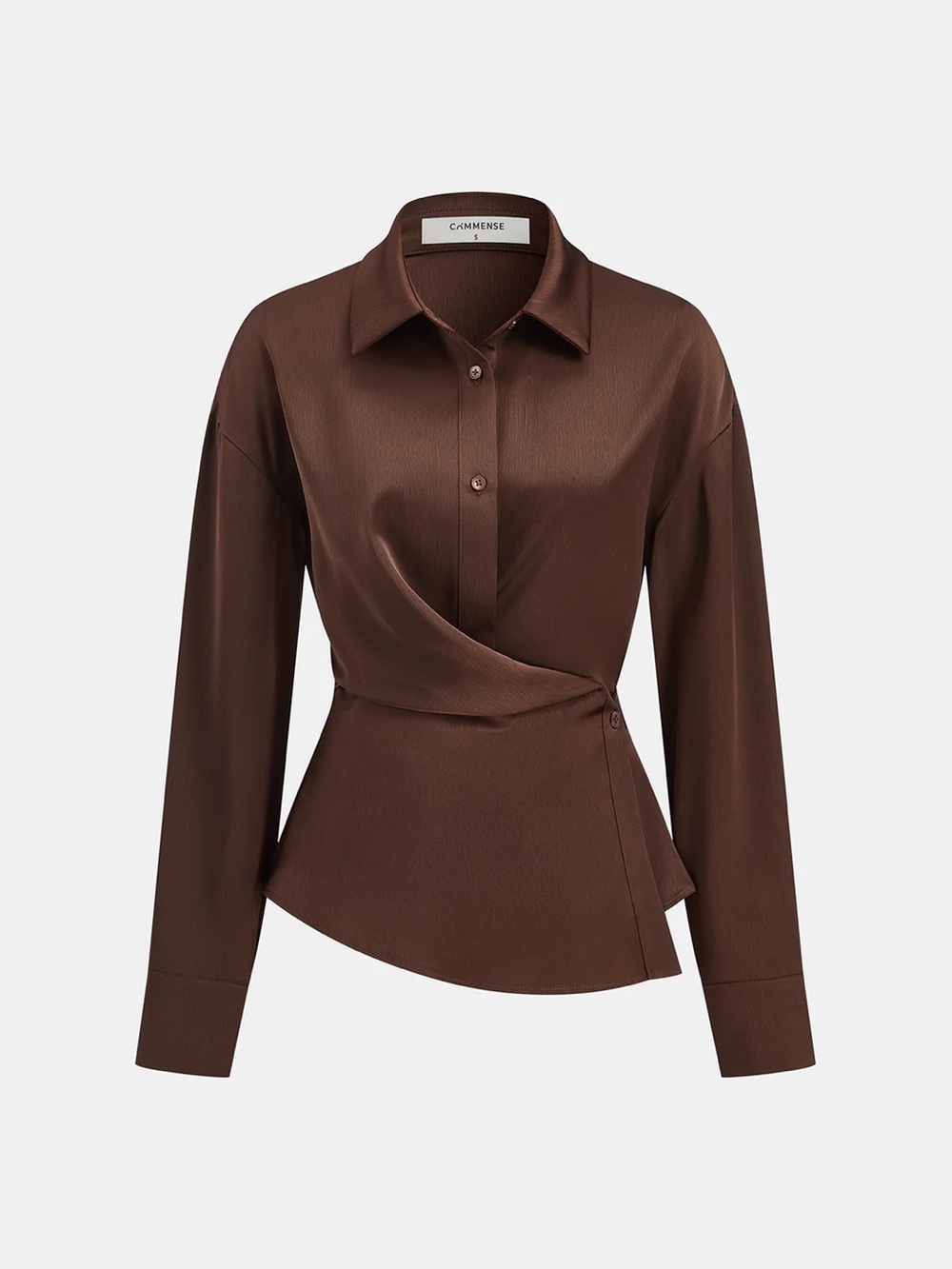 172 Asymmetric Wrap Satin Shirt